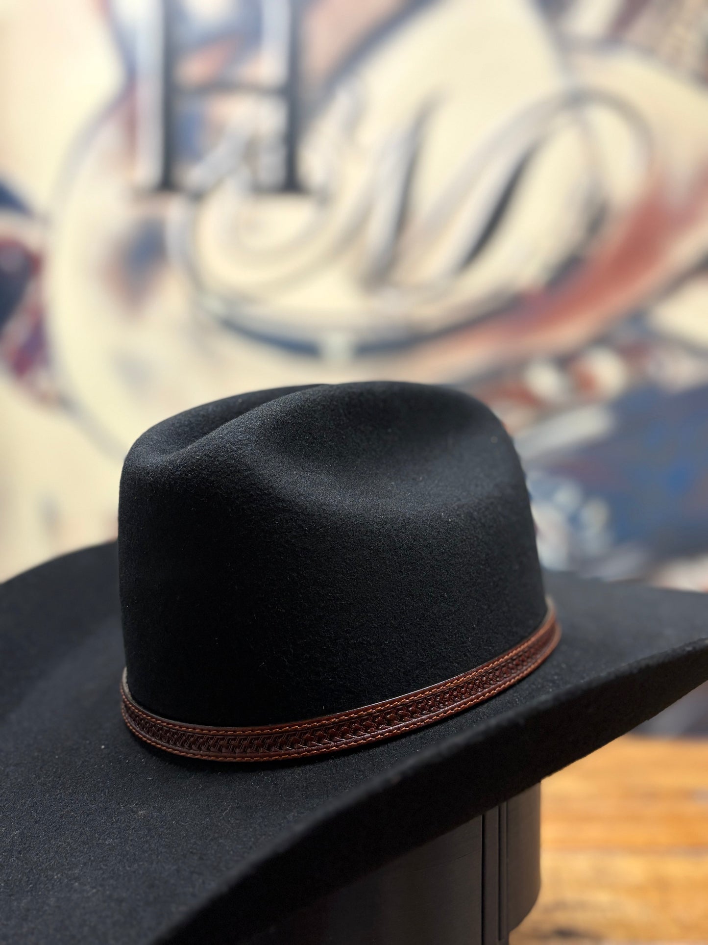 Hat Band - Leather - Weave 1/2 w Buckle - Brown