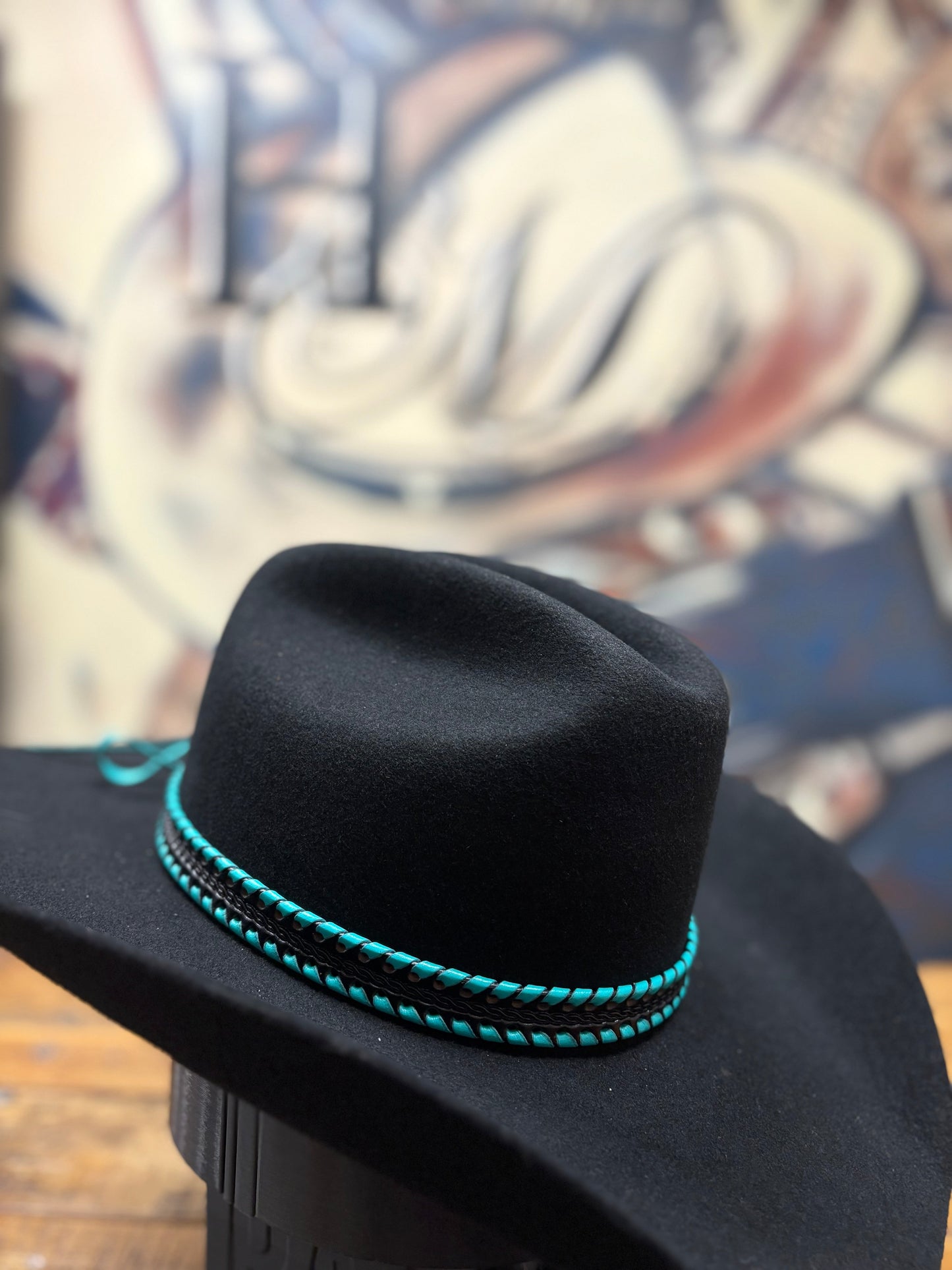 Hat Band - Leather Woven - Teal