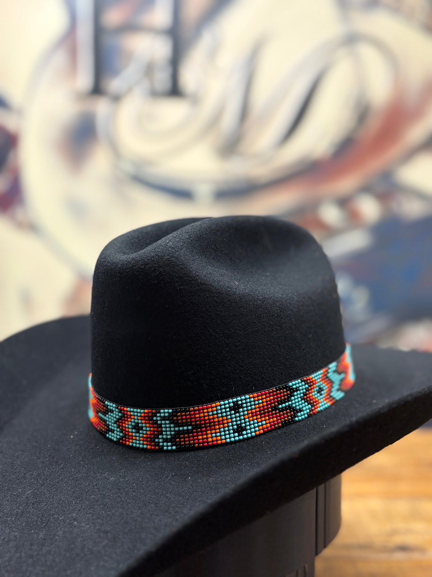 Hat Band - 7/8" Beaded - Blue/Red/Black