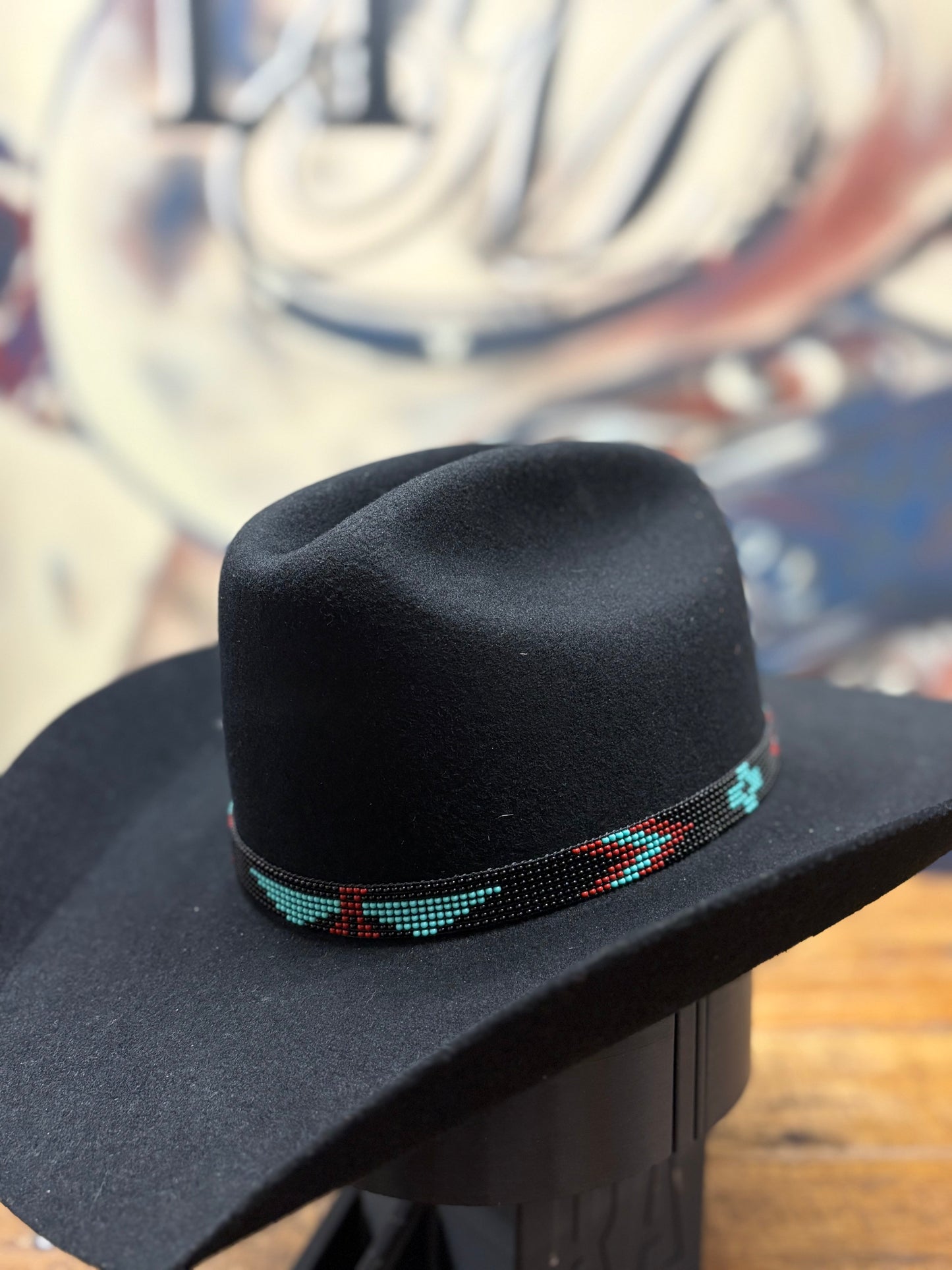 Hat Band - 5/8" Beaded - Black/Red/Blue
