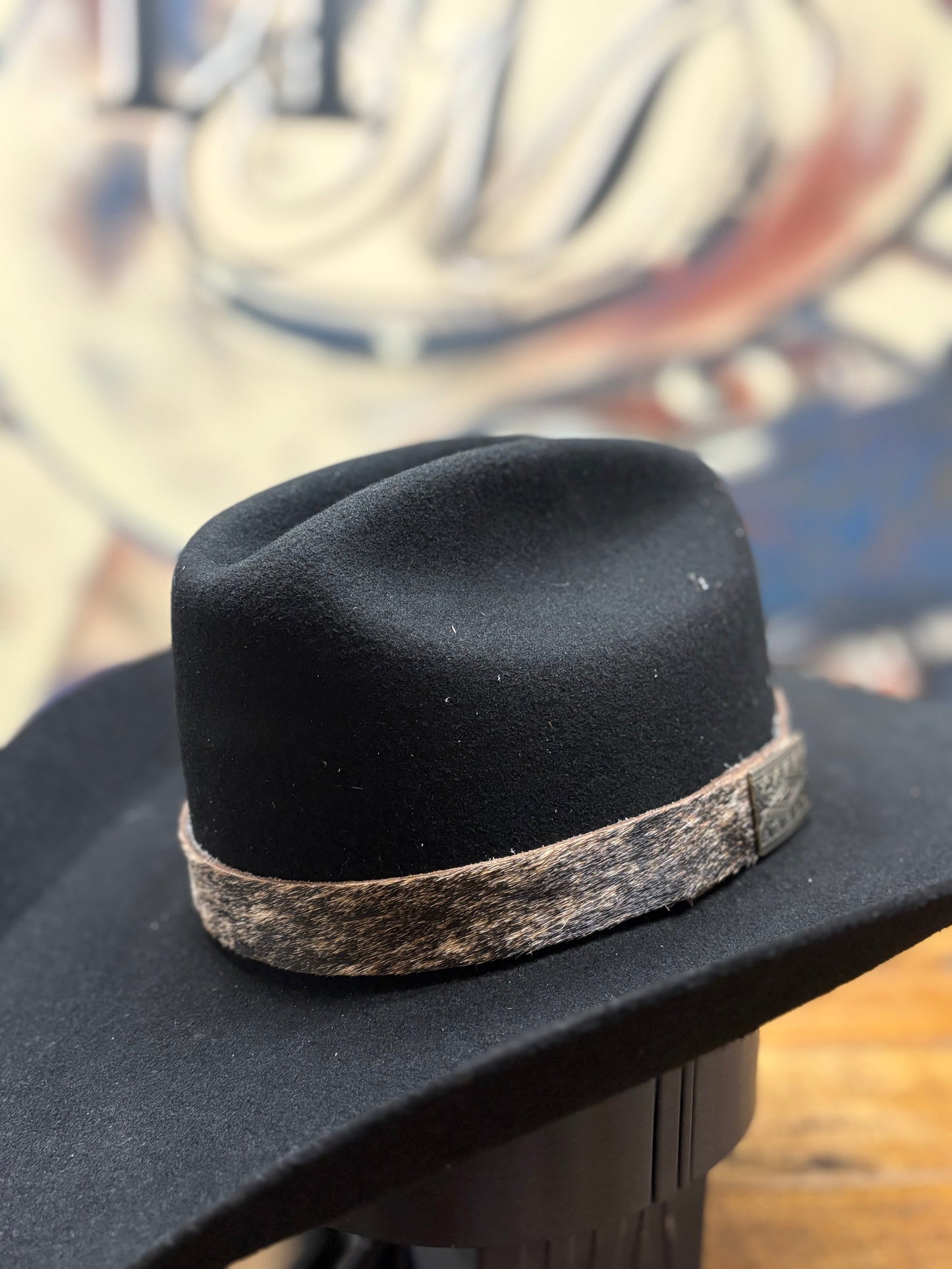 Hat Band - Cow Hide - Black/White - Square Buckle