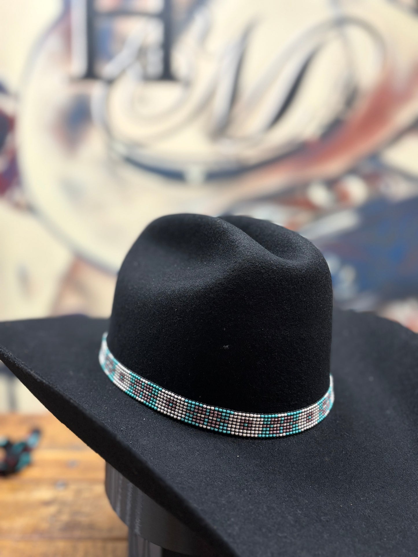 Hat Band - 5/8" Beaded - Blue/Pink/White