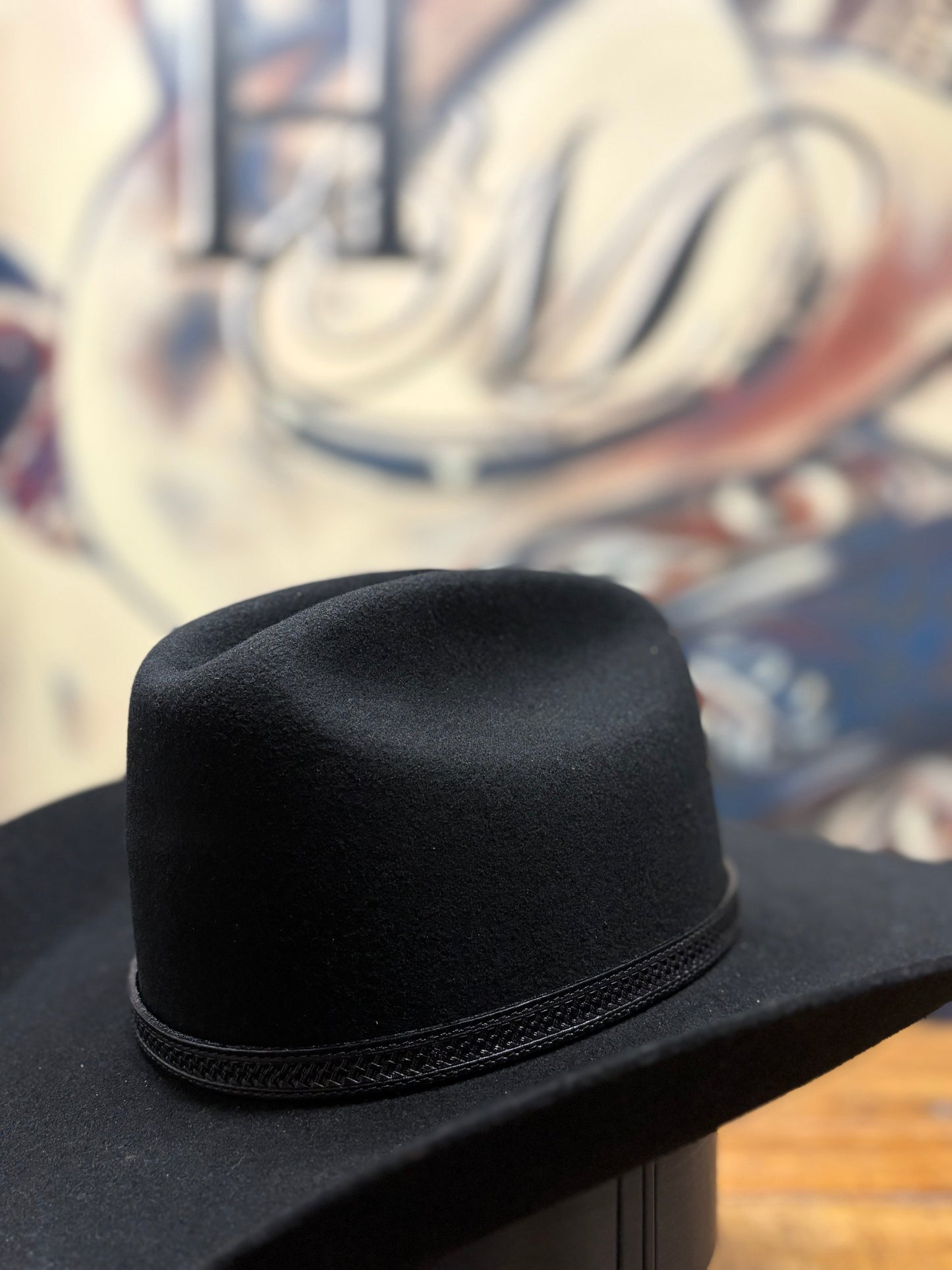 Hat Band - Leather - Weave 1/2 w Buckle - Black