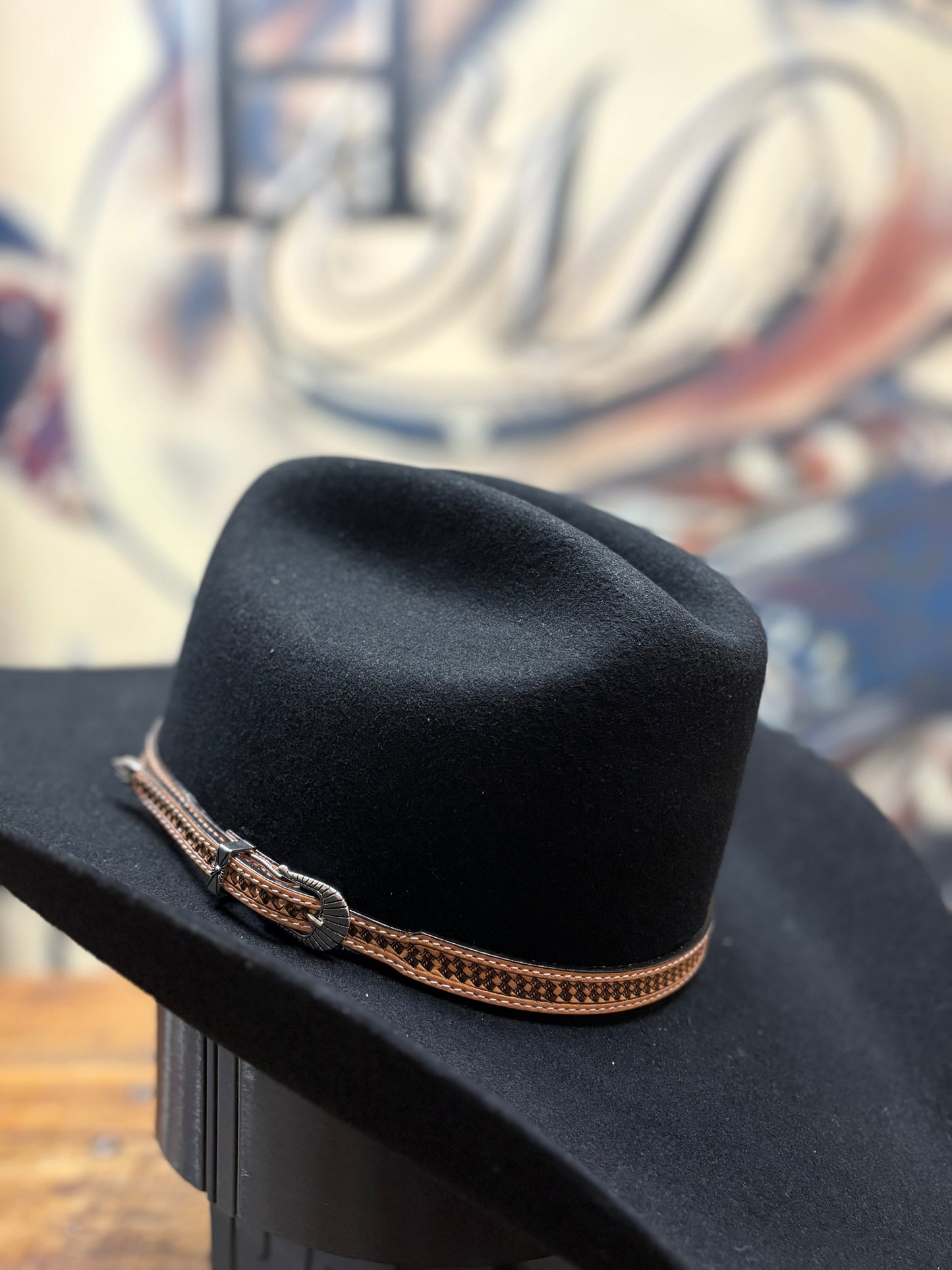 Hat Band - Leather - Weave 1/2 w Buckle - Tan