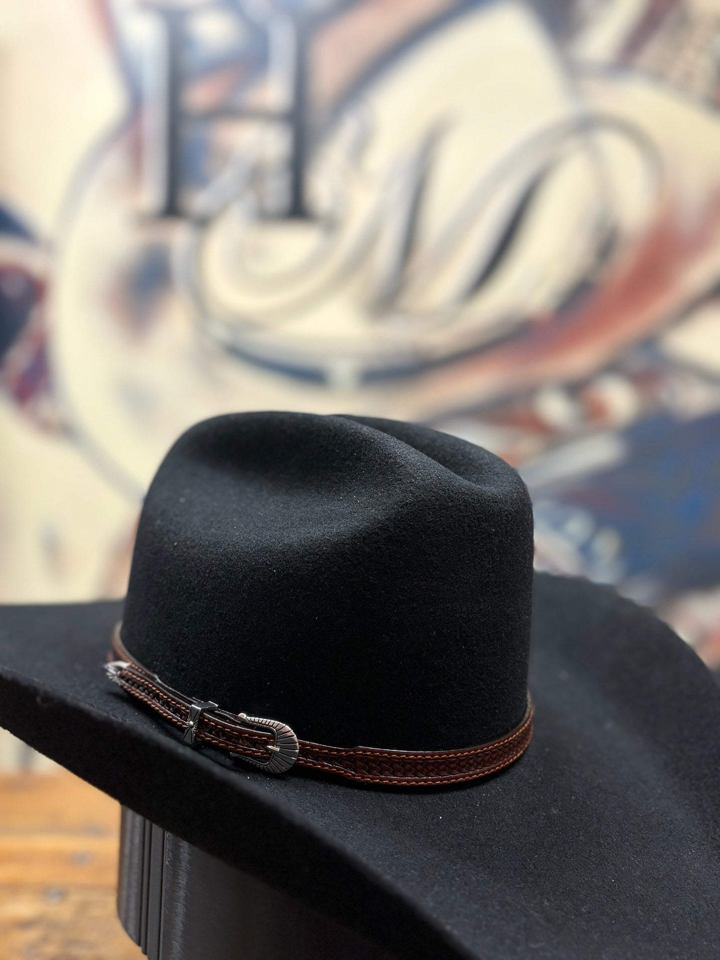 Hat Band - Leather - Weave 1/2 w Buckle - Brown