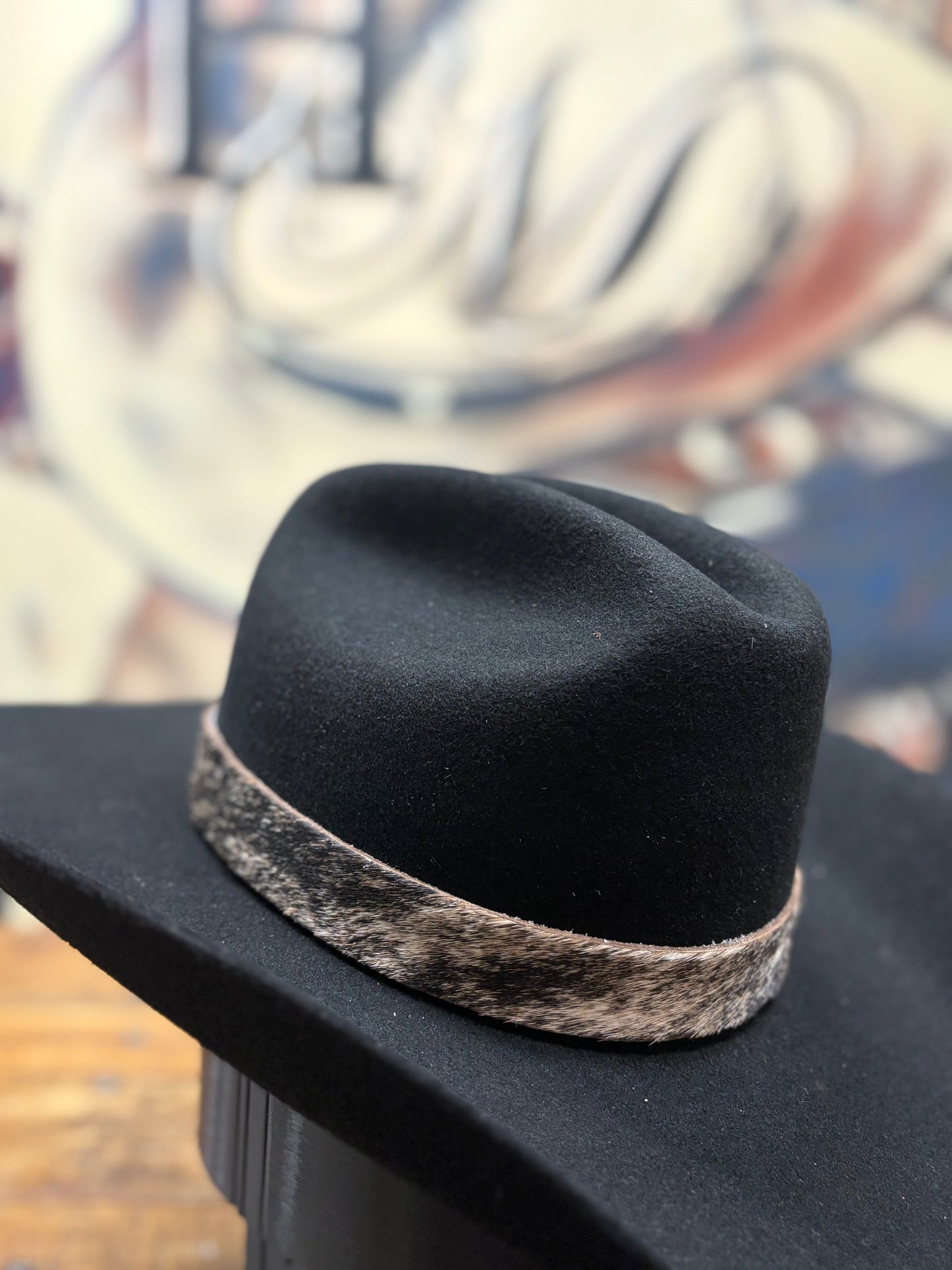 Hat Band - Cow Hide - Black/White - Square Buckle