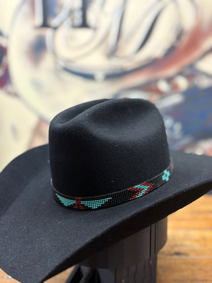 Hat Band - 5/8" Beaded - Black/Red/Blue