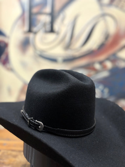 Hat Band - Leather - Weave 1/2 w Buckle - Black