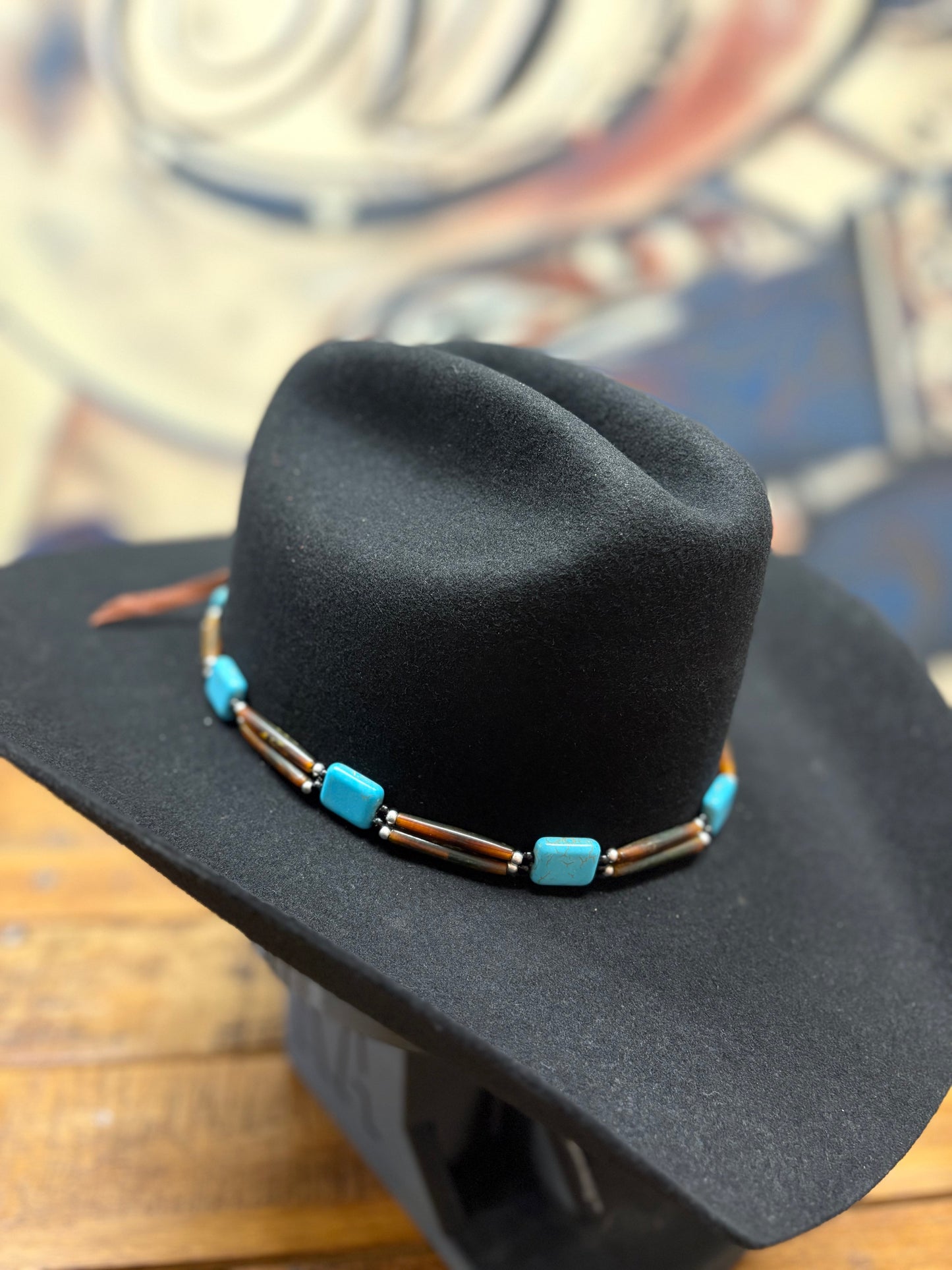 Hat Band - Bone/Horn - Teal Brown