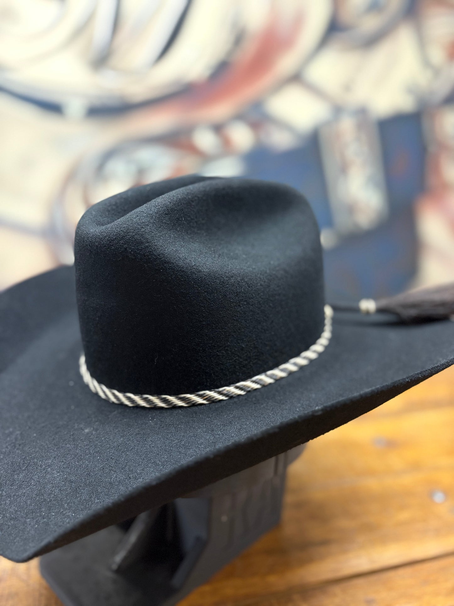 Hat Band - Horsehair with Tassels 3/8 - Black/White