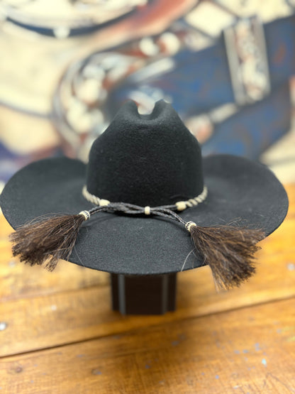 Hat Band - Horsehair with Tassels 3/8 - Black/White
