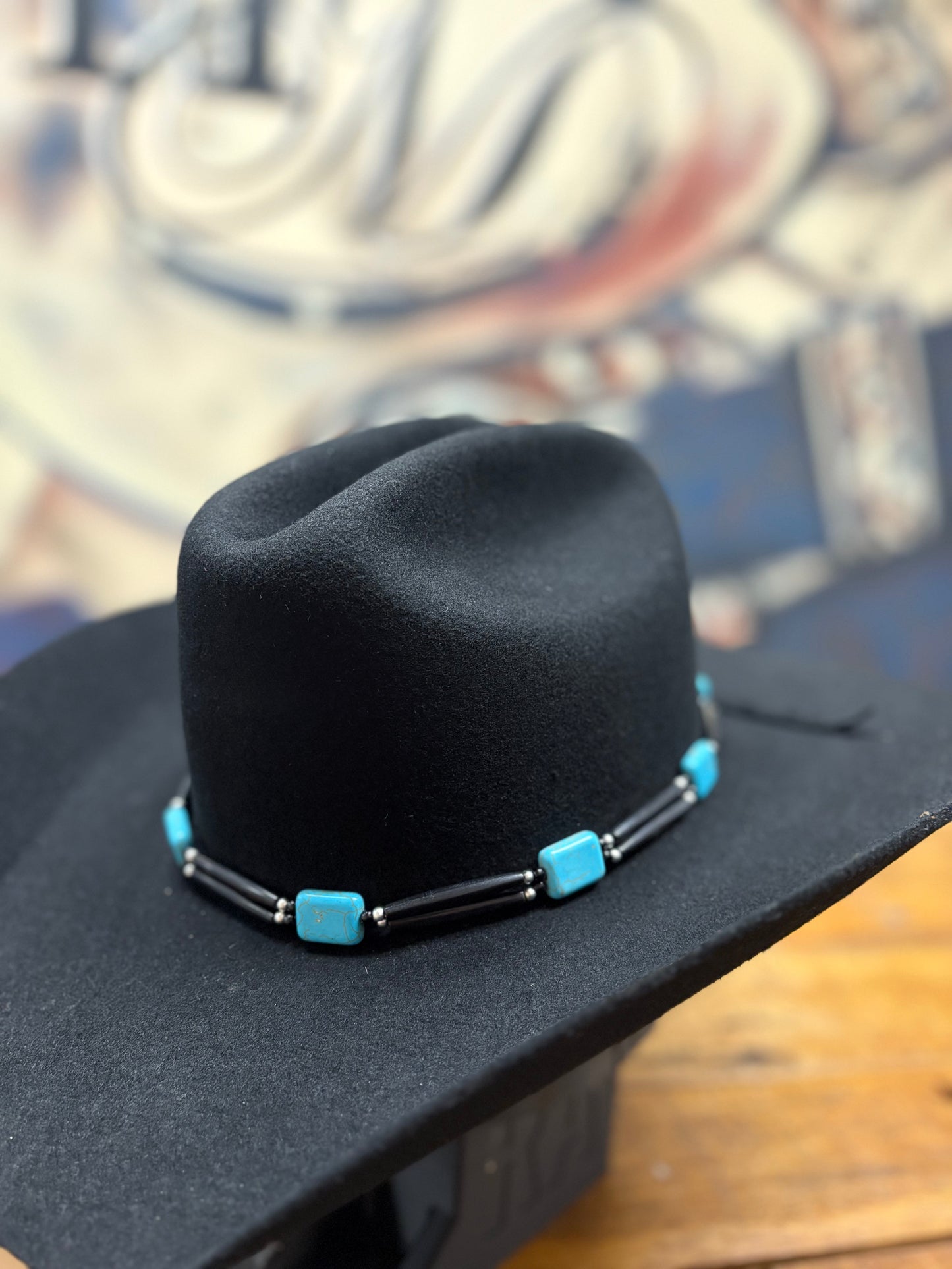Hat Band - Bone/Horn - Teal Black